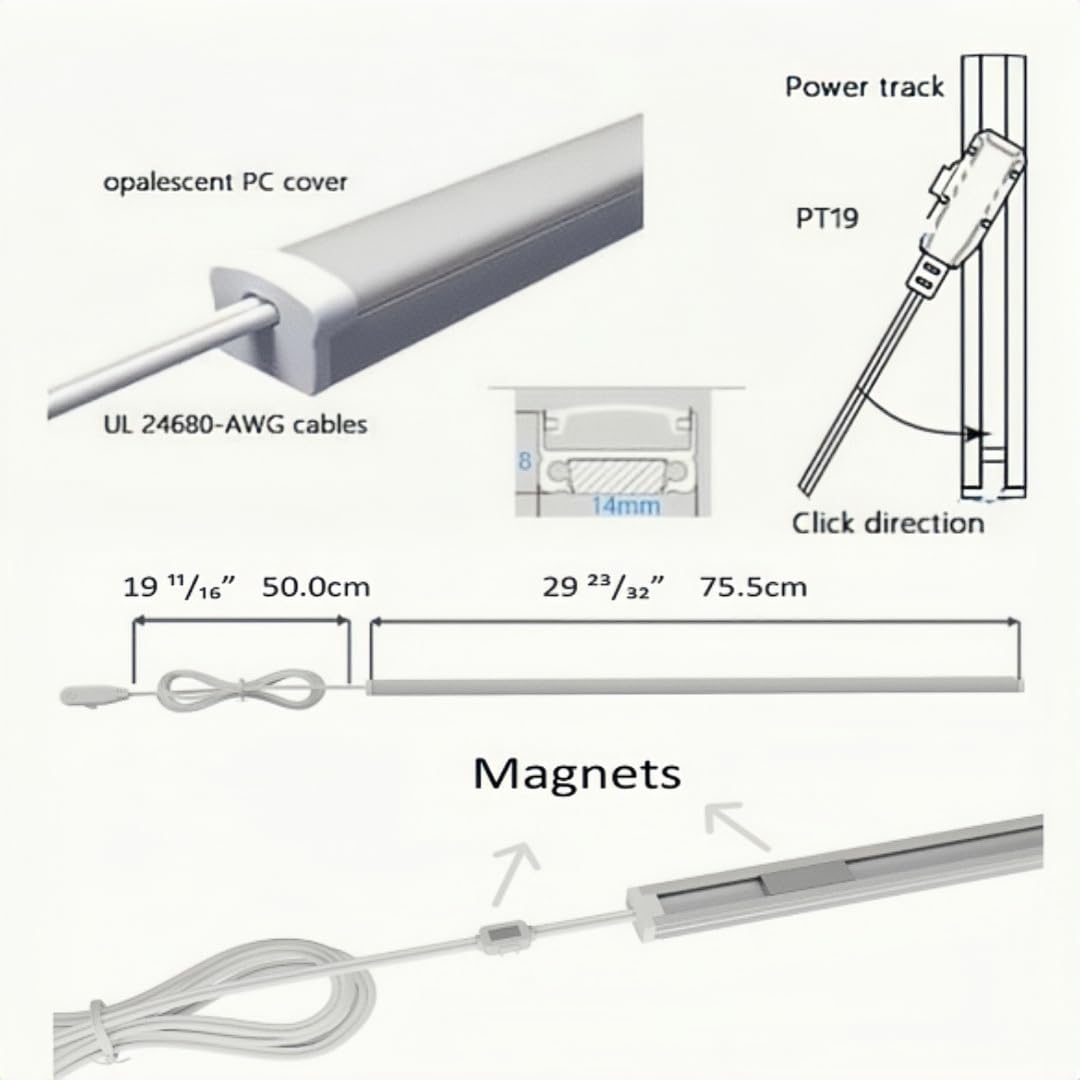 TITATEC Gondola Shelving Lighting LED Shelf Lights Bar for Retail Display Refrigerator Beverage Cooler Merchandiser Pure White 6000K Small Thin Design Easy to Install on Upright or Back Panel