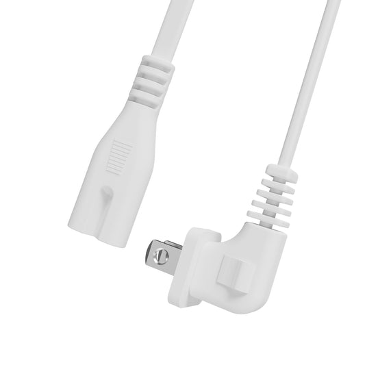 5ft 2 Prong Power Supply 90 Degree Bending Extension Cable Cord with IEC-C7 Outlet for Tools TV ION Game Day Protable Wireless Rechargeable Speaker White Perfect Replacement for Bedroom, Living Room