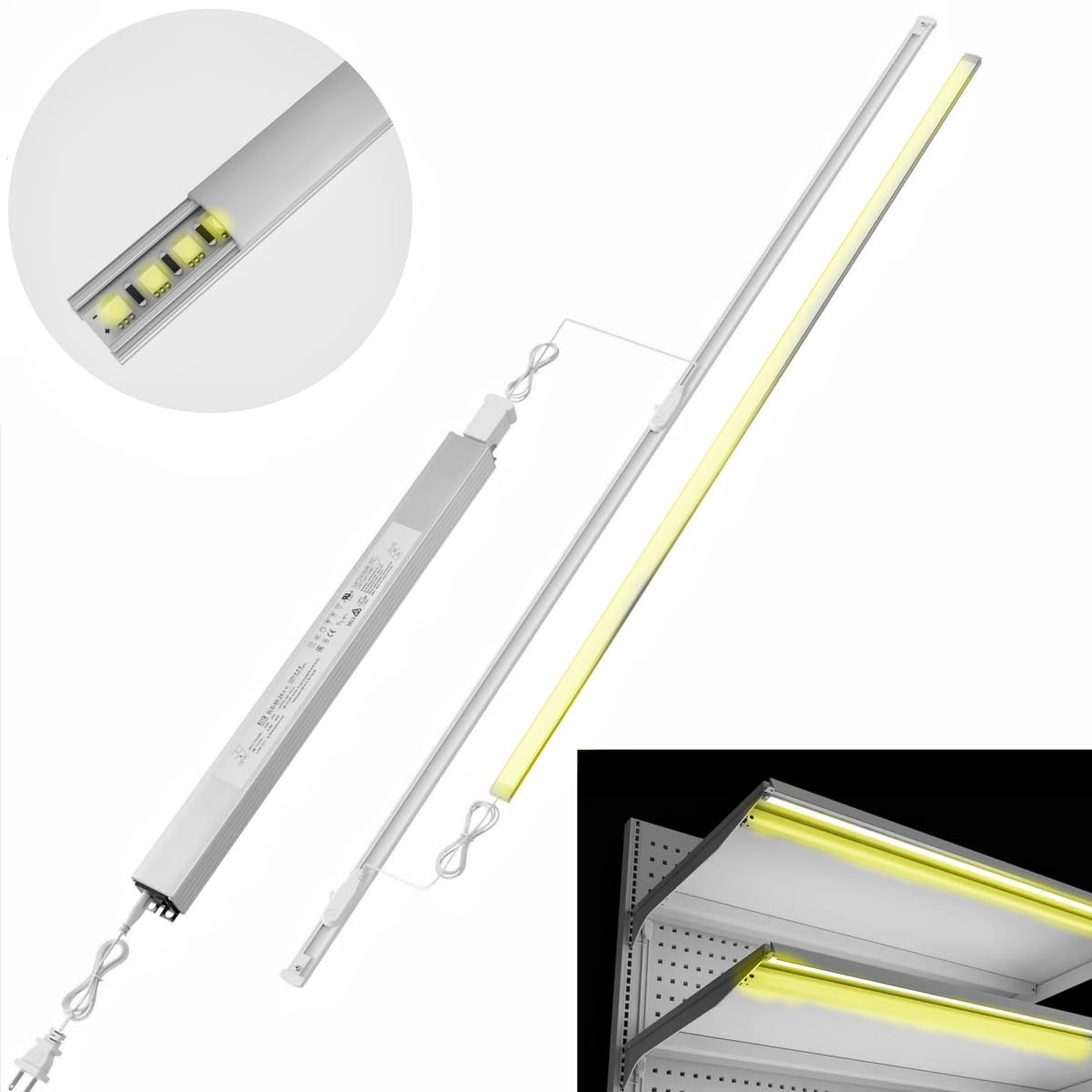 TITATEC Power Track for Gondola Shelving Lights Backed with Magnetic Tape to Attach The Back Panel or The Uprite of Madix or Lozier Standard Retail Shelf Ultra Thin Design Low Volt Total 6.6FT Length