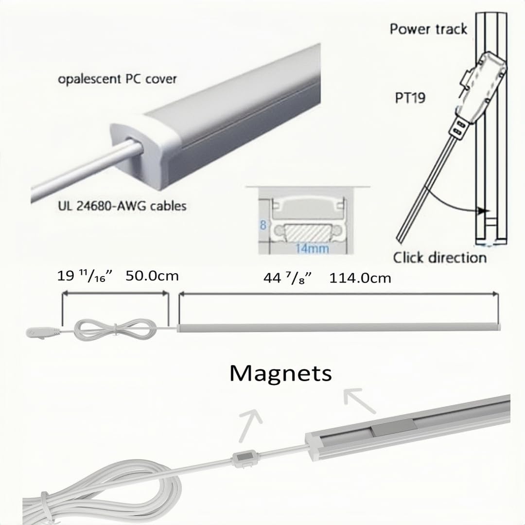 TITATEC Gondola Shelving Lighting LED Shelf Lights Bar for Retail Display Refrigerator Beverage Cooler Merchandiser Pure White 6000K Small Thin Design Easy to Install on Upright or Back Panel