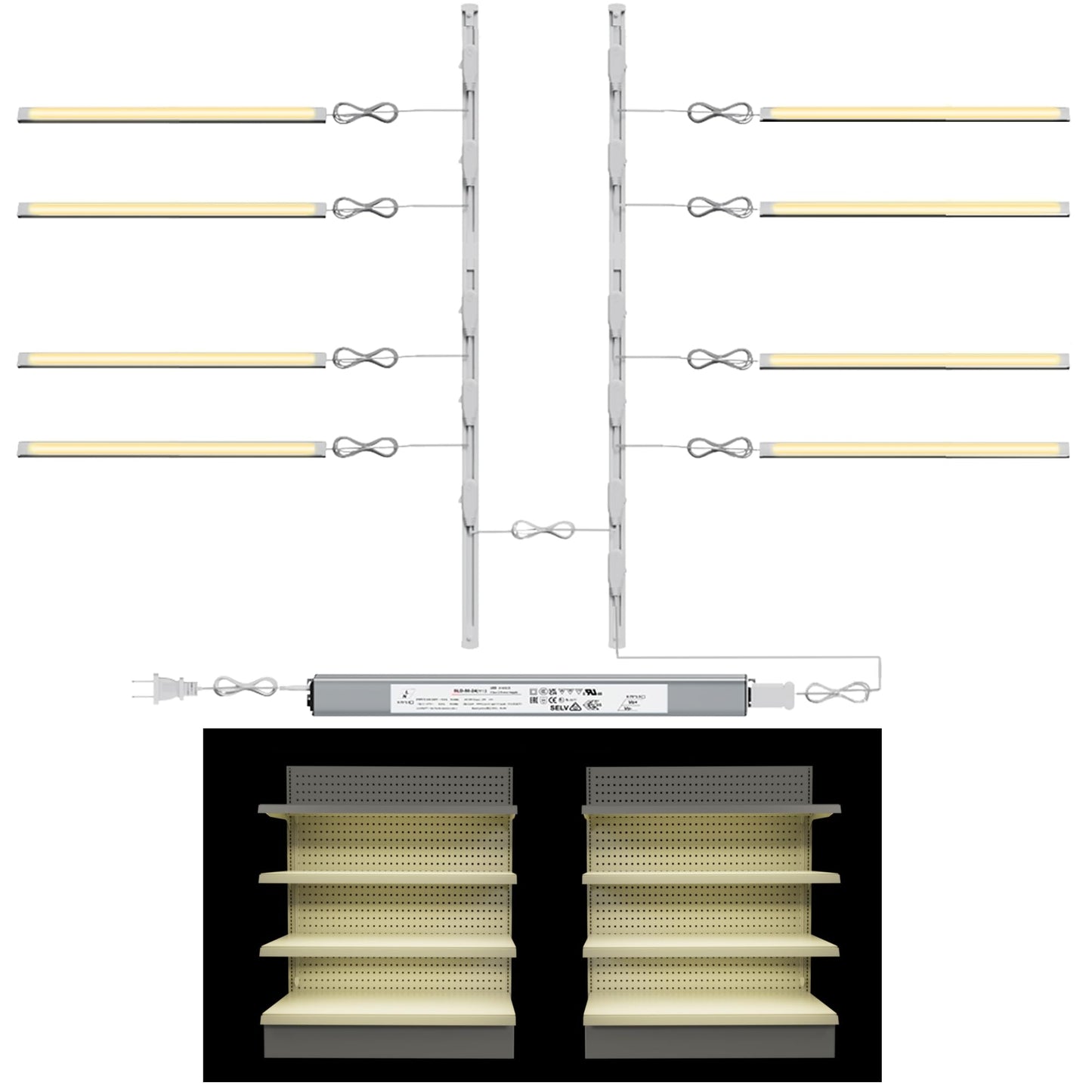 TITATEC 3ft Gondola Shelving Lights kit and 4ft Gondola Shelves Lighting kit