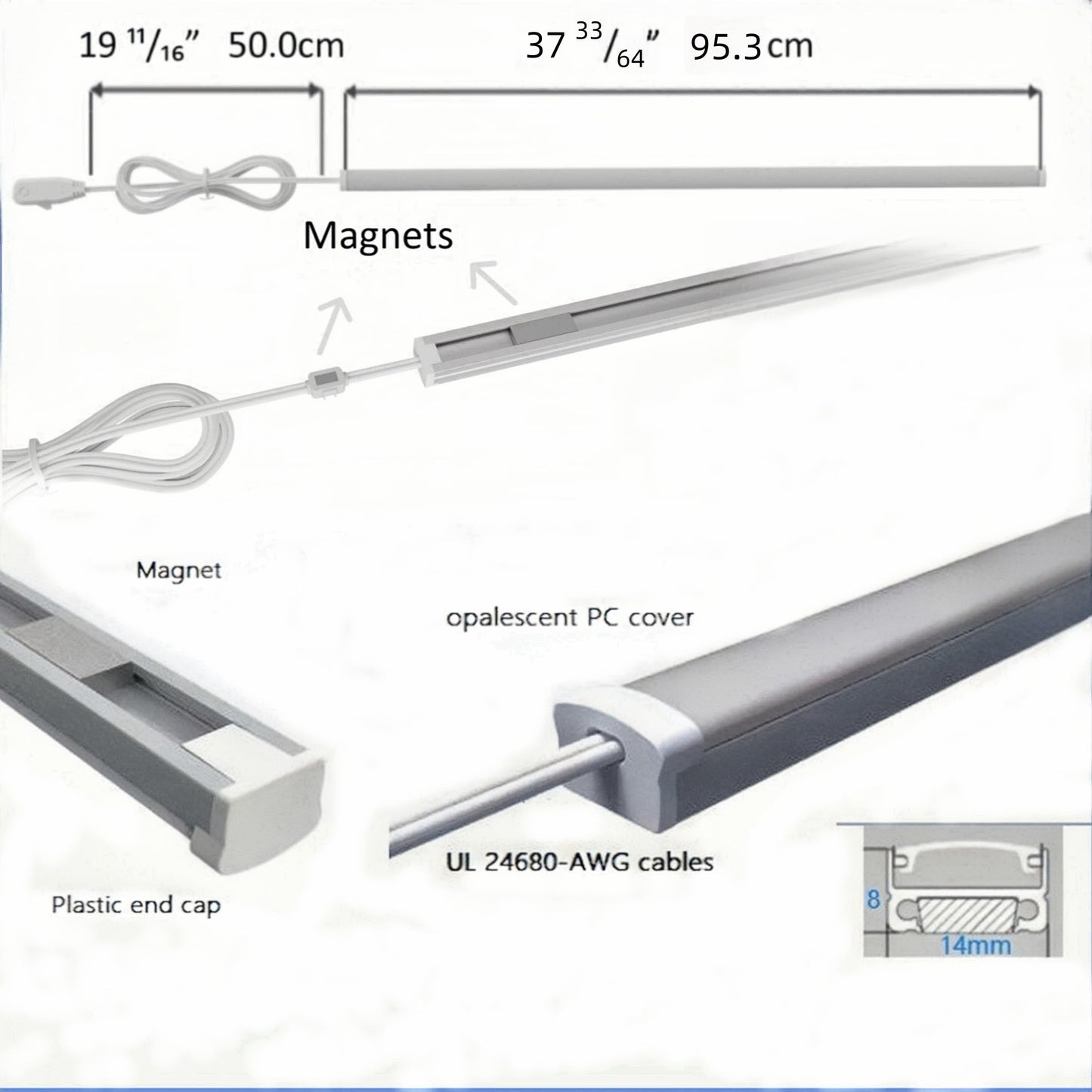 TITATEC Gondola Shelving Lighting LED Shelf Lights Bar for Retail Display Refrigerator Beverage Cooler Merchandiser Pure White 6000K Small Thin Design Easy to Install on Upright or Back Panel