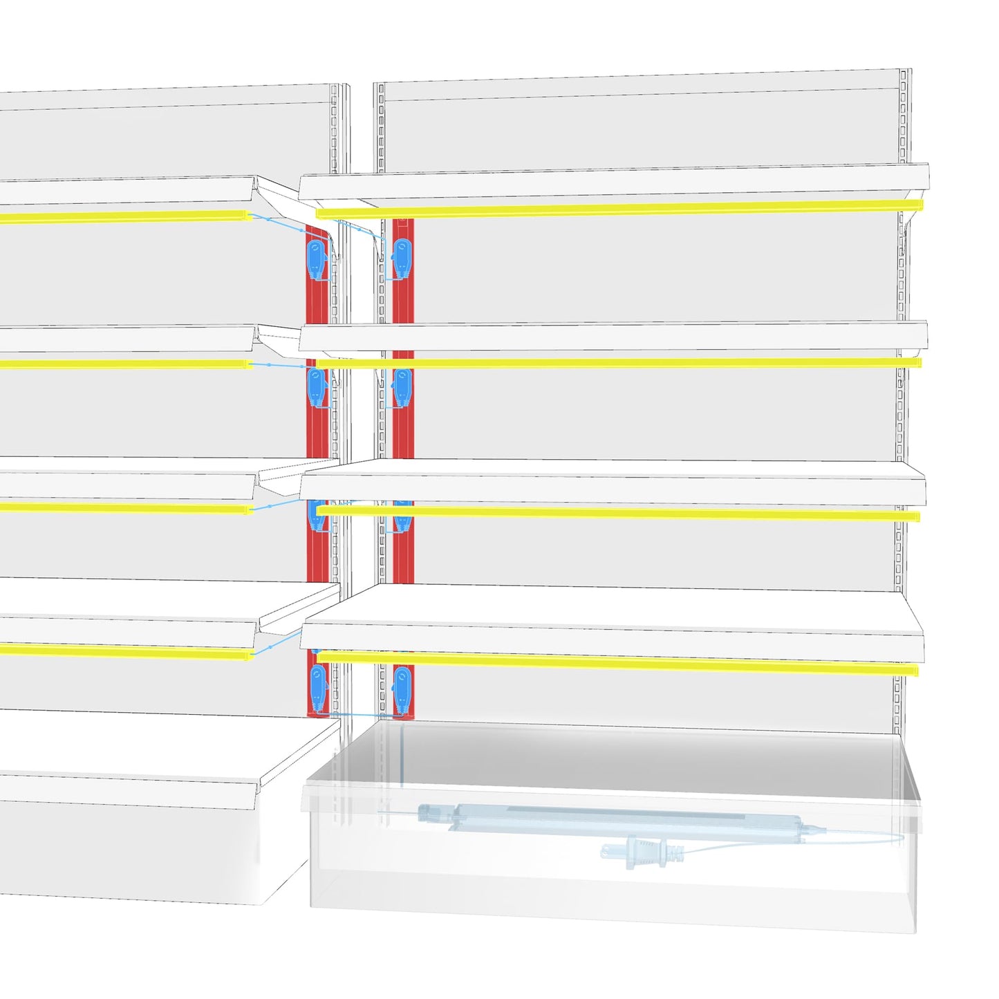 TITATEC Gondola Shelving Lights for 4ft Shelf Total 16-Pack LED Lights bar kit Includes Power Supply Bundling Extender Splitter Cable Kit