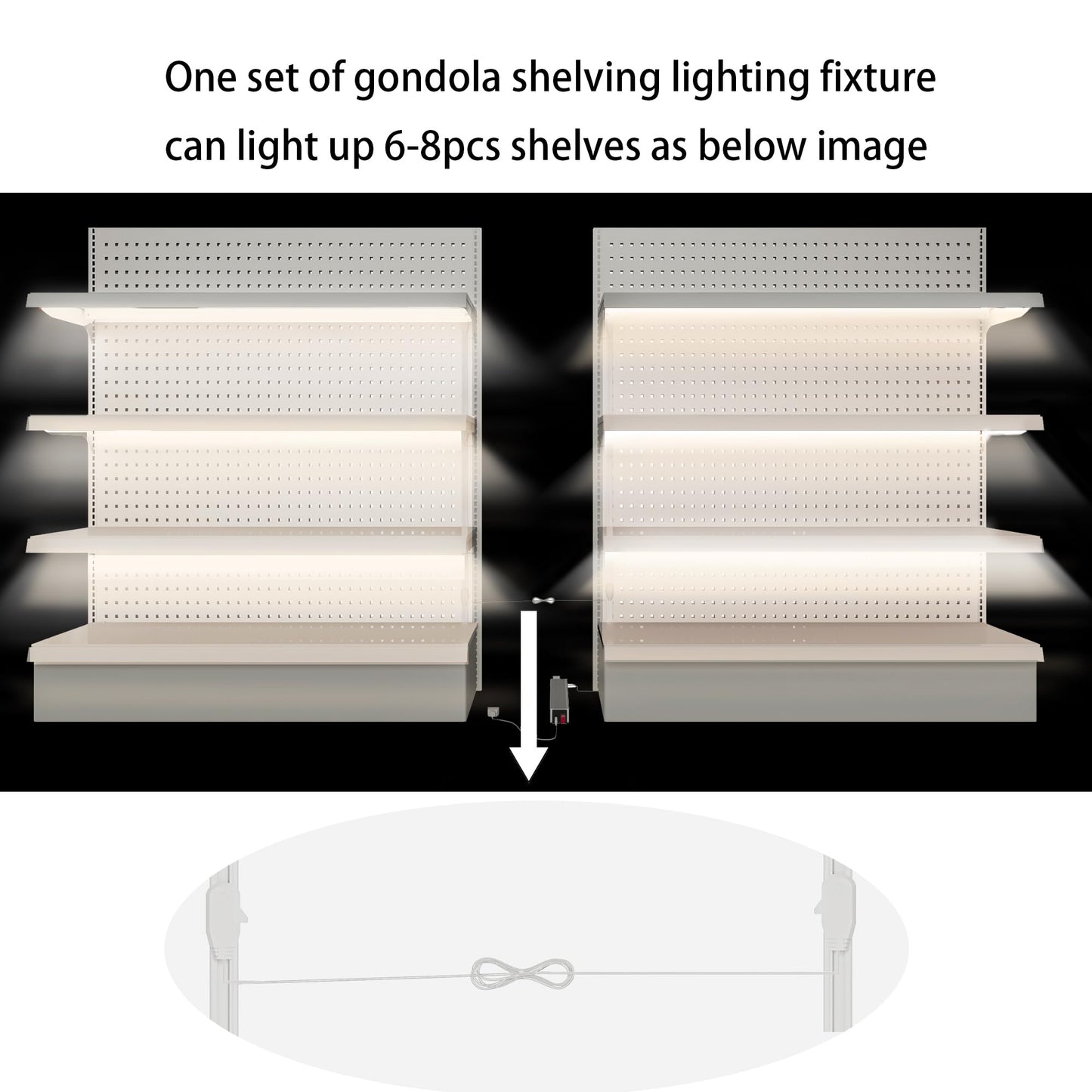 Gondola Shelving Lights kit inclueds 8 PCS 3ft 4200K Natural White LED Light Bars, LED Driver and accessories for Super Market, Liquor store, Business Shelves via magnets to install (36"8pcs)